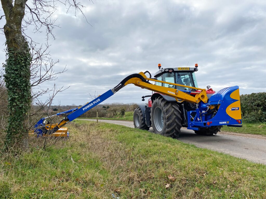 Image of the Hawk Evo 7.5P Power Plus reach arm mower by Bomford Turner. The mower features a robust design with a 7.5m reach